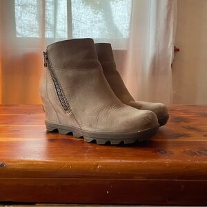 Sorel Taupe Zip Wedge Ankle Booties